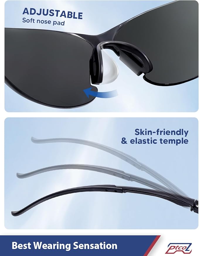 Safety Glasses 28 Pack Smoke Tinted: ANSI Z87.1 Certified Anti-Scratch Polycarbonate Lens UV Protection for Construction & Cycling, Woodworking & Lab Lightweight Sofety Nose Pad Unisex