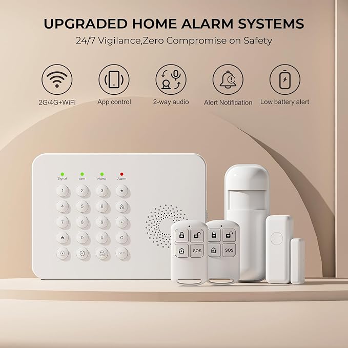 Home Alarm System,Wireless Home Security System with Door and Motion Sensors,5 Piece Alarm Kits,4G SMS/Phone App Instant Alerts,24/7 Professional Monitoring for Villa,Apartment,Kids Safety