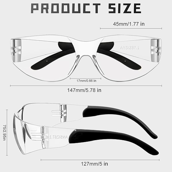 Clear Safety Glasses Bulk of 50,ANSI Z87.1 Impact Resistant Lens Eye Protection for Lab,Construction
