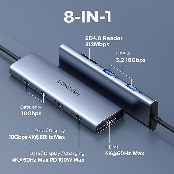 Versatile USB C Video Hub 3 Monitors Docking Station with DP Alt Dual 4K@30Hz, HDMI, 100W PD, 10Gbps*6Ports, SD 4.0, Laptop Docking Station for Dell, HP, ASUS, Steam Deck, Rog Ally, Legion Go,Samsung