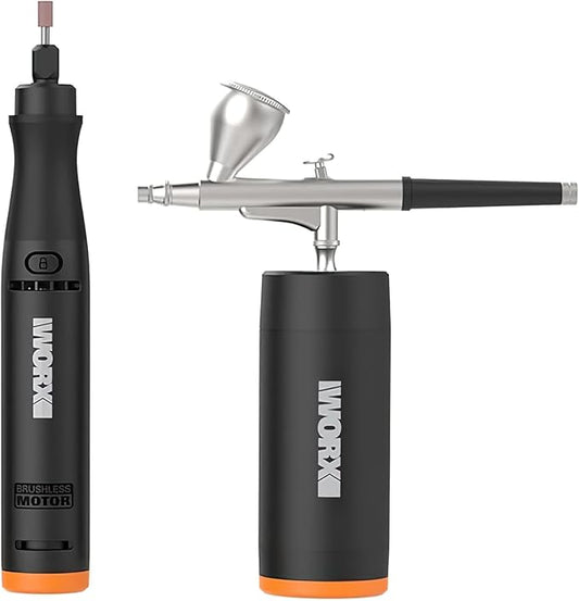 Crafting Tool Combo Kit - Mini Rotary, Airbrush Gun with Compressor for Sanding, Carving, Engraving, Painting, 20V Power Share Battery and 45-Piece Accessories Included