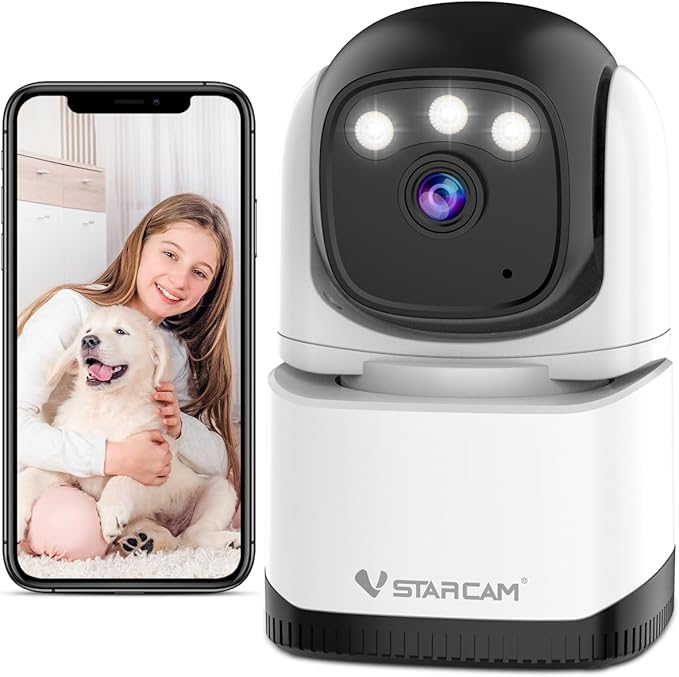 VSTARCAM Pan/Tilt Smart Security Camera, 2K QHD Dog Camera, 2.4GHz with Full Color Night Vision, Motion Detection for Baby and Pet Monitor, 2-Way Audio, Cloud & SD Card Storage(up to 256GB)