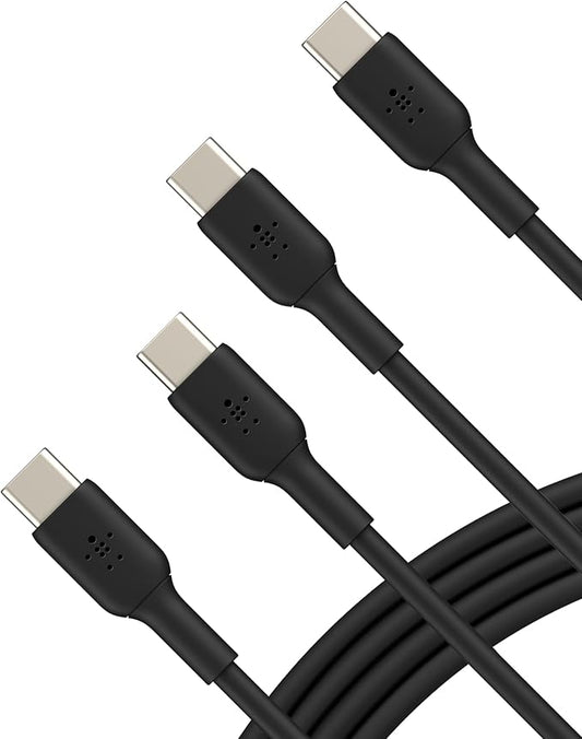 Belkin BoostCharge USB-C to USB-C Cable (1M/3.3ft) Fast Charging Cable for iPhone 16, iPhone 16 Pro, Nintendo Switch 2, Galaxy S25, S24, Pixel, iPad Pro, Carplay & More- Black (2-Pack)