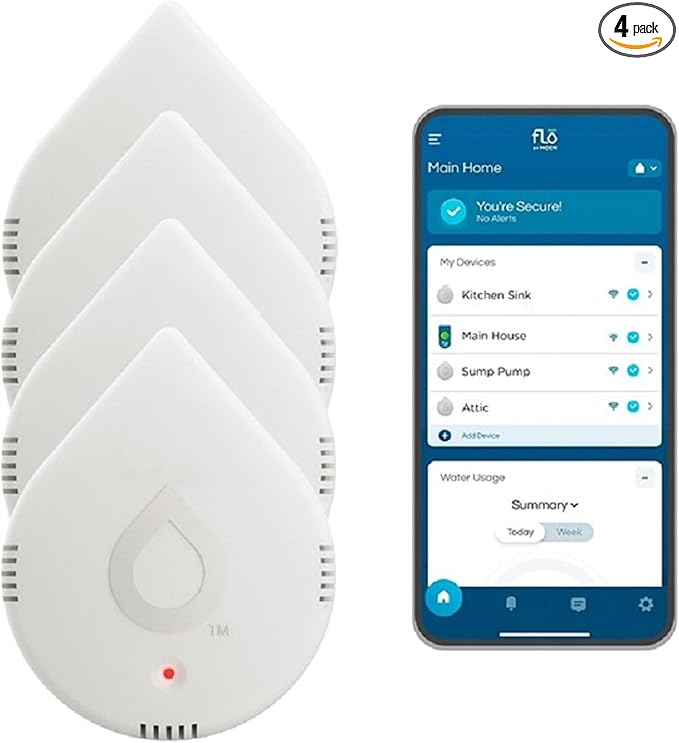 Moen Flo Smart Water Leak Detector, White, 4-Pack 920-005