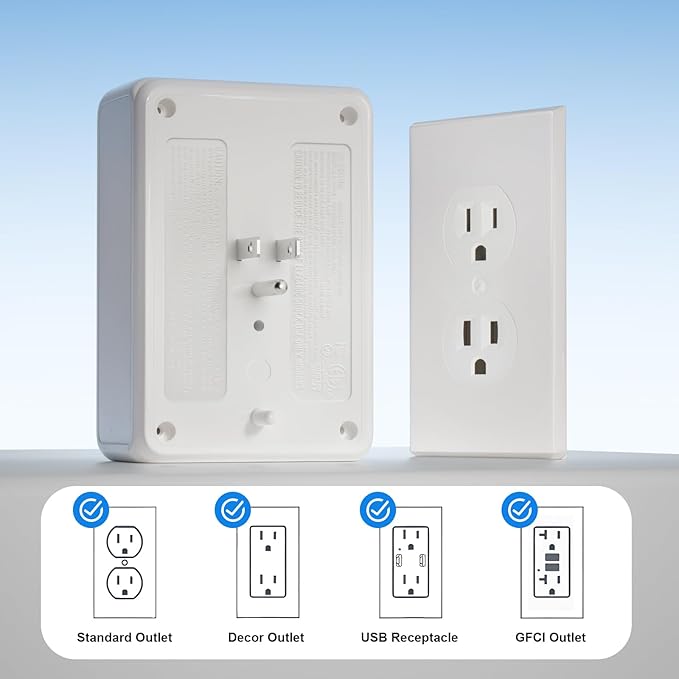 Multi Plug Outlet Extender Surge Protector Adapter, 6 Outlet with 4 USB Ports (2 USB C) 980J Power Strip Wall Charger Spaced for Travel Home Office, Dorm Room, White