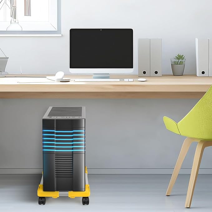 Liitrton Mobile CPU Stand, Adjustable Computer Tower Stand with 4 Locking Casters,Ventilated PC Stand for Floor with Multiple Colors, Fits Most PC Tower Under Desk Stand for Office Gamers (Yellow)