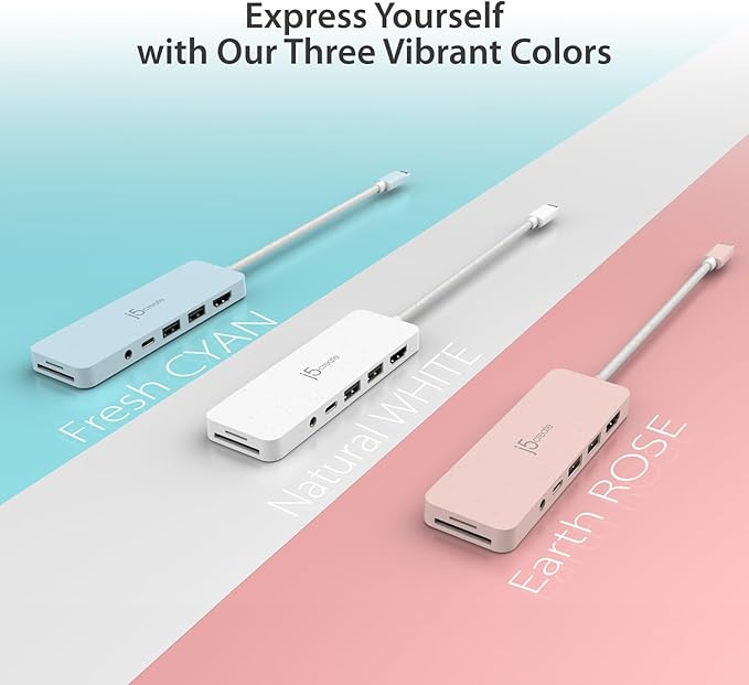 j5create USB-C Multi-Port Hub with Power Delivery with 4K HDMI/2 USB-A 5Gbps/PD 100W Charging SD&Micro SD/3.5mm Audio | for MacBook Pro&Air/iPad Pro/iMac/Surface/XPS/Thinkpad/Galaxy/and More(JCD373EW)
