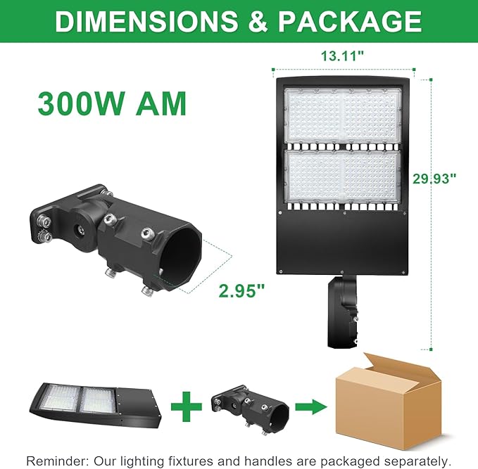 480V 300W LED Parking Lot Light, 5000K 42000LM LED Shoebox Area Light (1000W HID/HPS Equiv.) with Slip Fitter Mount, Dimmable Commercial Street Lighting with 20KV Surge Protection, UL DLC Listed