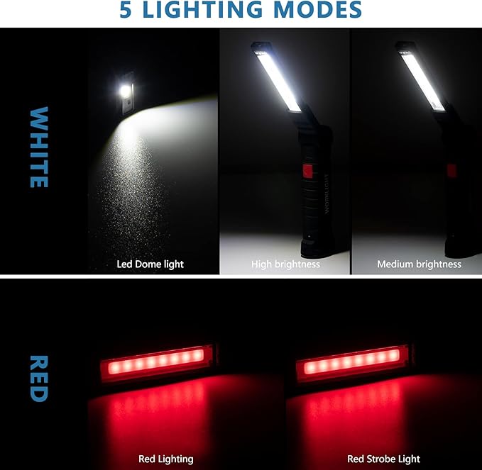 4 Pack LED Rechargeable Work Lights, Flashlight Hand Tools Mens Dad Birthday Gift Magnetic Worklight,360°Rotate 5 Modes Portable Inspection Torch for Mechanics,Automotive,Camping,Emergency