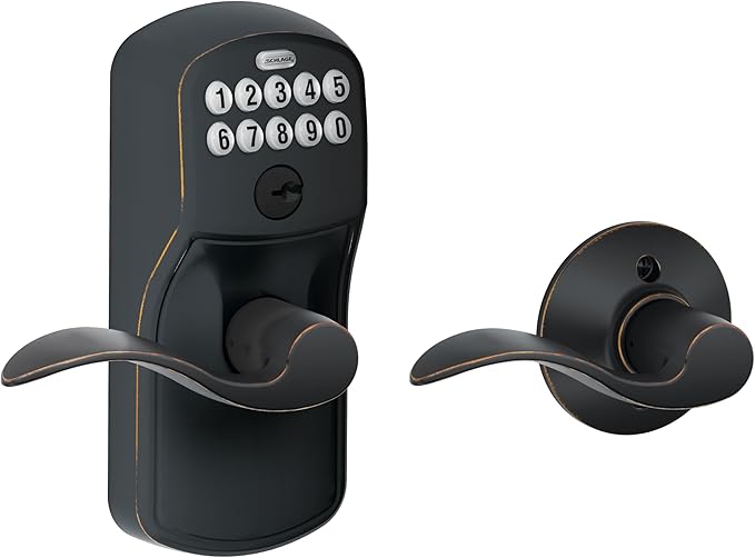 SCHLAGE FE575 PLY 716 Acc Plymouth Keypad Entry with Auto-Lock and Accent Levers, Aged Bronze