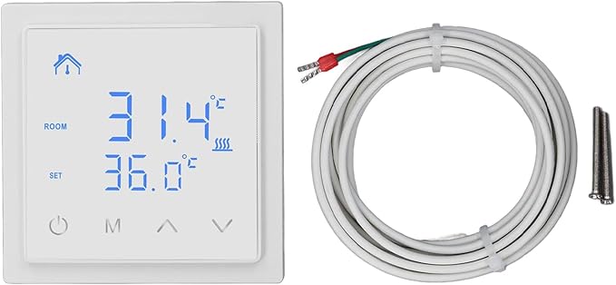 Smart Thermostat, Accurate Temperature Control Electric Underfloor Heating Thermostat LED Display Anti False Temperature, Programmable (White)