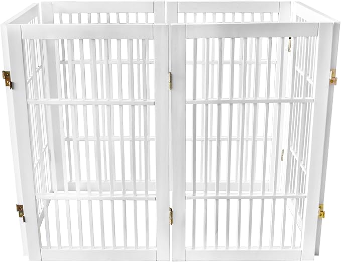 Pet Dog Gate Strong and Durable Freestanding Folding Acacia Hardwood Portable Wooden Fence Indoors or Outdoors by Urnporium (White Pet Gate, 6 Panel 30" Tall)