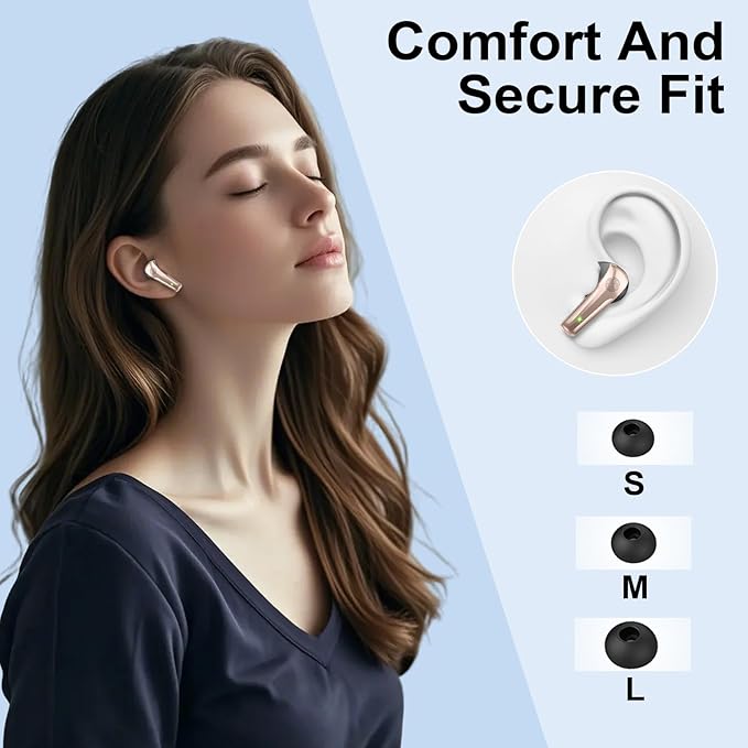 Wireless Earbuds, Bluetooth 5.4 Headphones in Ear, True Wireless Ear Buds HiFi Stereo Deep Bass with 4 ENC Noise Cancelling Mic, Bluetooth Ear Buds 47H Long Playtime LED IP7 Waterproof USB-C (Black)