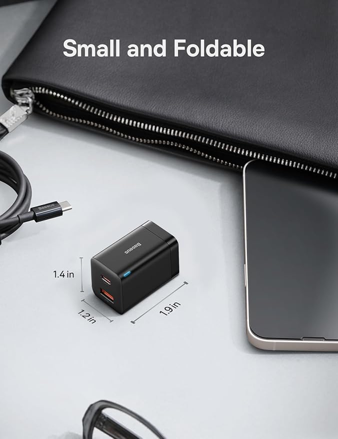 Baseus 30W Dual Port USB C PD Charger Block, Foldable PPS GaN Fast Charger Power Adapter for iPhone 17/16/15 Pro Max/14 Pro/13, Galaxy S24 Ultra/S23, Google Pixel 6, iPad, Black