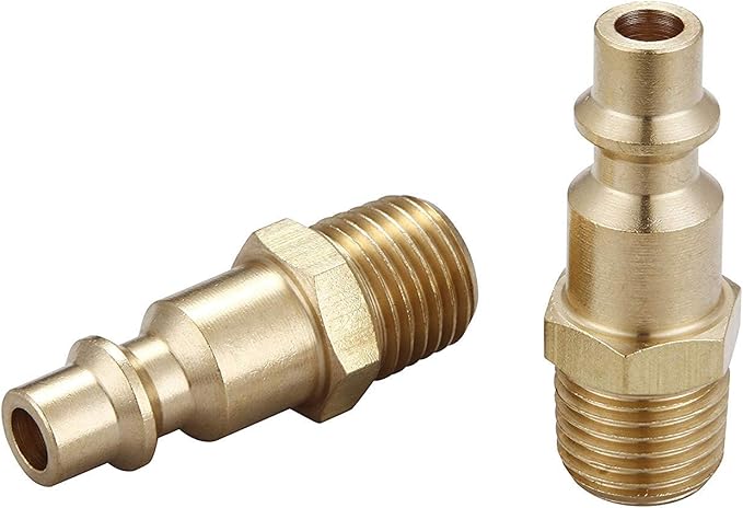 Air Hose Fittings And Air Coupler Plug, Air Compressor Quick-Connect MNPT Male Plug Kit (Industrial Type D, 1/4-Inch NPT Male Thread, Solid Brass, 2 Piece)