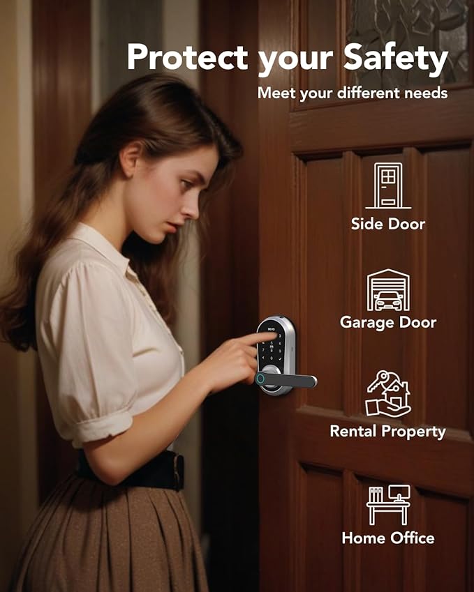 Devo G7 Smart Door Lock with Handle, Keyless Entry Door Lock, Touchscreen Keypad Deadbolt, Fingerprint Door Knob, Built-in-Wi-Fi, APP Remote Control, Auto Lock, Easy Installation
