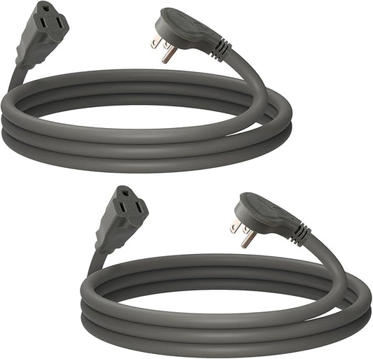 EP 2 Pack 6 Ft Flat Plug Extension Cord, 16 AWG 3 Prong Grounded Grey Low Profile Extension Cable for Indoor