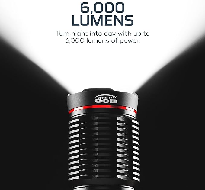 NEBO Redline 6K Rechargeable Flashlight | 6000 Lumens, 4 Light Modes, Durable Metal & Waterproof, Bright Tactical Light for Camping, Hunting & EDC, Includes Charging Cable