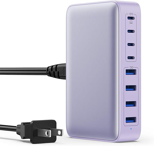 USB C Charger 200W USB C Charger Block GaN III 8-Port Fast Charging Station PD 65W Laptop Charger Adapter Compatible with MacBook Pro/Air,DELL,HP Surface,iPhone 15/14/13,Galaxy S23/22 (Purple)