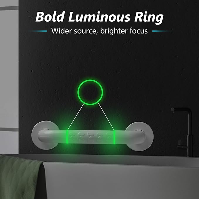 Grab Bars for Shower,2 Pack 12 Inch Shower Handle Bath Grab Rails with Anti-Slip Grip and Safety Luminous Circles,Stainless Steel Bath Handle Bathroom Grab Bar for Seniors, and Disability.