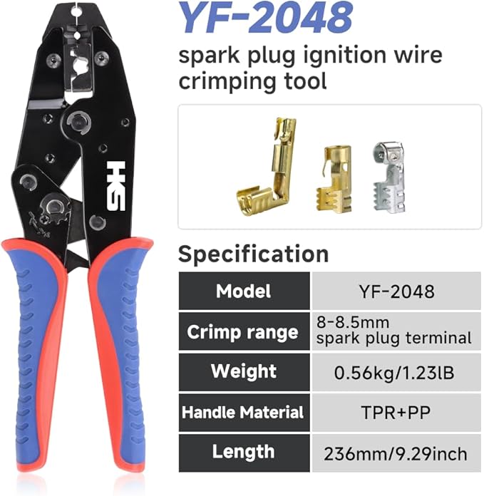 HKS Spark Plug Connector Crimping Tool For Ignition Cable and Spark Plug Wire - Ratcheting Wire Crimpers - Max Diameter 8.5mm - Ratchet Terminal Crimper - Electrical Crimping Tool