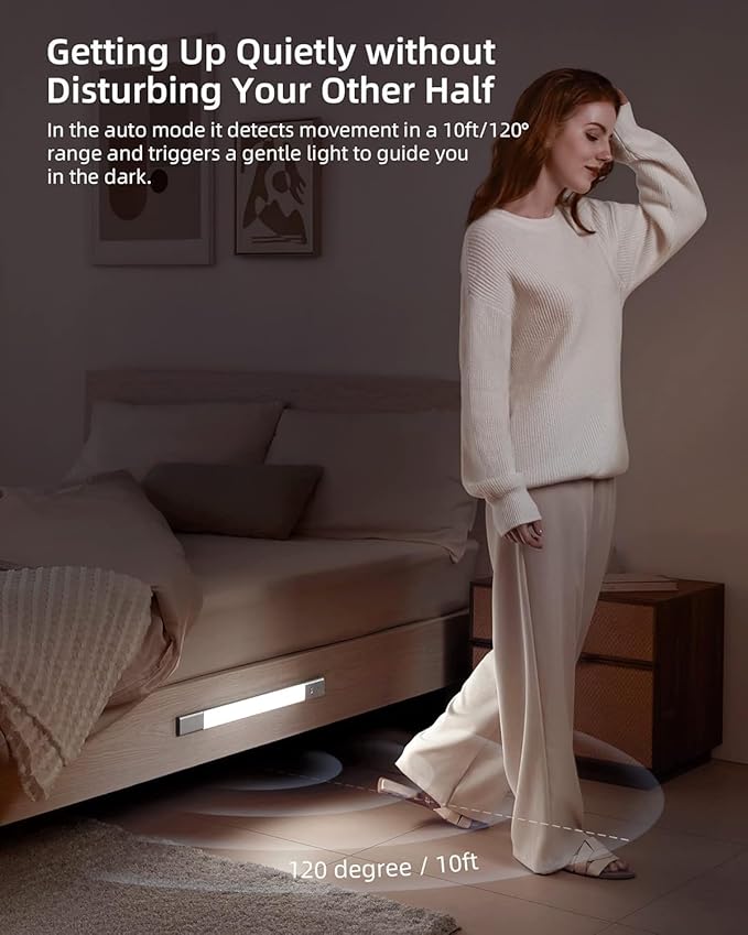 EZVALO 48 LED Under Cabinet Lighting, Motion Sensor Closet Light with Detachable Battery, Wireless LED Magnetic Light for Kitchen, Wardrobe-15.8Inch