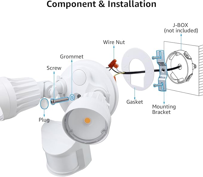 LEONLITE COB LED Security Light, Motion Sensor Flood Lights Outdoor, Aluminum, 3 Modes Motion Detector+Dusk to Dawn+Switch Control, 100-277V, Adjustable 2-Head, IP65, 5000K Daylight, ETL, White