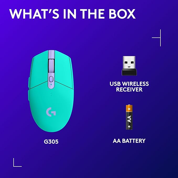 Logitech G305 LIGHTSPEED Wireless Gaming Mouse, Hero 12K Sensor, 12,000 DPI, Lightweight, 6 Programmable Buttons, 250h Battery Life, On-Board Memory, PC/Mac - Mint