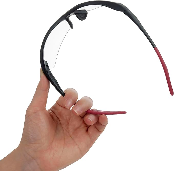 Clear Safety Glasses for Men and Women,Scratch Resistant Safety Goggles,ANSI Z87,100% UV Protection Eyewear,Anti-Fog Eye Protection for Workshop Shooting,Mowing,Sports,Hunting(Red Clear)