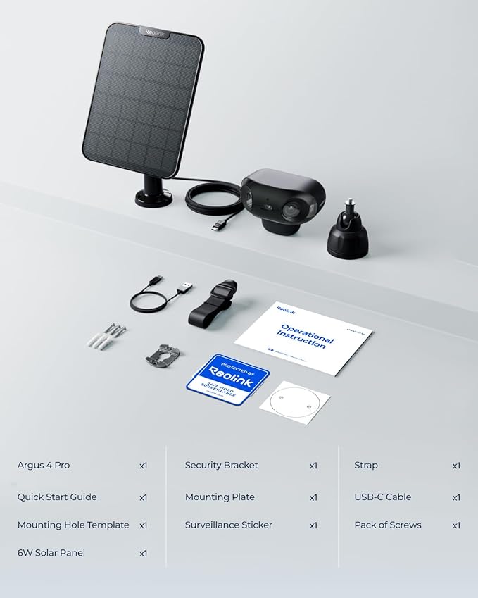 REOLINK Argus 4 Pro Black, 4K Dual-Lens 180° Solar Security Cameras Wireless Outdoor, 8MP ColorX Night Vision for Home Surveillance, 5G/2.4GHz WiFi, AI Detection, No Subscription, Home Hub Compatible