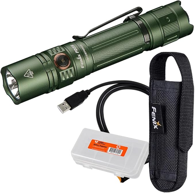 Fenix PD35 v3.0 Rechargeable Tactical Flashlight, 1700 Lumens EDC with Battery and Organizer (Green)