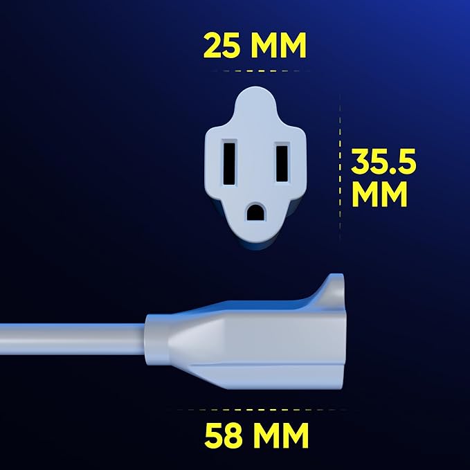 Maximm Extension Cord 10 Feet White (5 Pack) Flat Plug, 360° Rotating Short Power Cord Single Outlet, Indoor 16 Gauge 3 Prong Grounded Wire UL Certifed