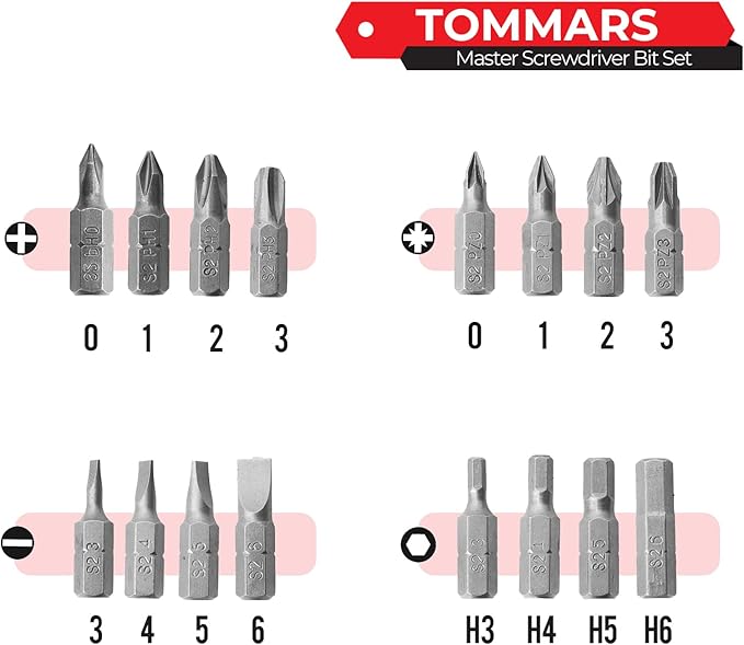 TOMMARS 102-Pc Screwdriver Bit Set, S2 Steel 1/4" Hex Shank Bits Includes Quick Release Bit Holder