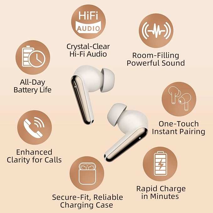 ANC Wireless Earbuds with Big Bass Durable, Lightweight Design for Noisy Factories, Gym, and Travel, Includes 3-Size Tips for Secure Fit