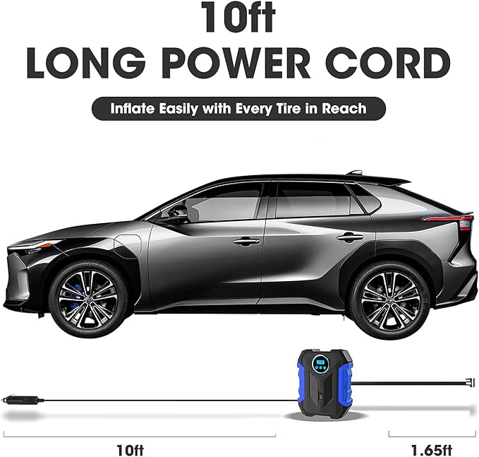 Digital Air Compressor for Car Auto Pump Portable Tire Inflator with LED Light DC 12V, Blue