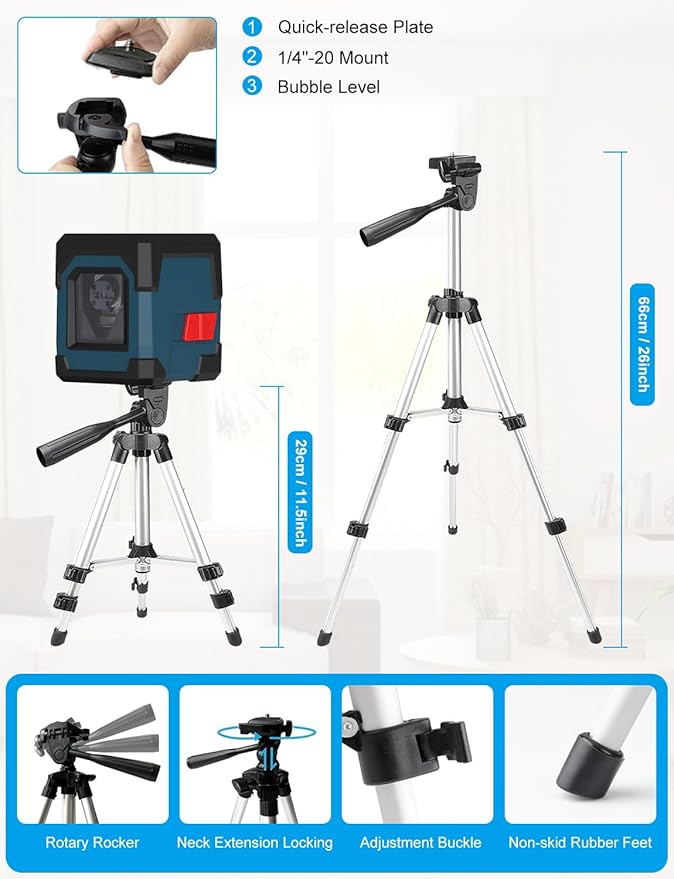 Laser Level, RockSeed Cross Line Laser with Self-Leveling, Vertical and Horizontal Line, Rotatable 360 Degree, Carrying Pouch, Battery Included (Green with27 inch Tripod)