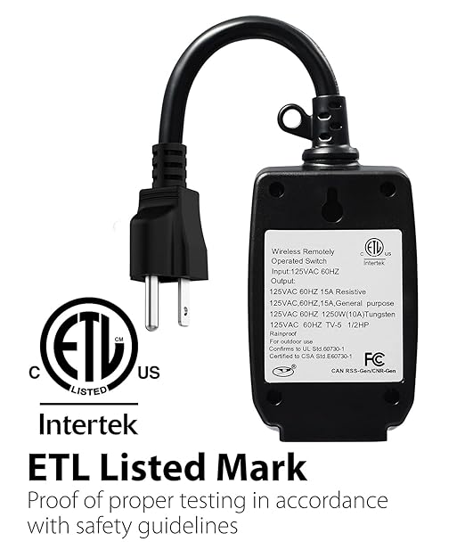 Fosmon Wireless Remote Control Outlet (2 Pack) Outdoor Electrical Outlet Switch Weatherproof Heavy Duty, 3-Prong Plug-in ETL Listed (Battery Included)