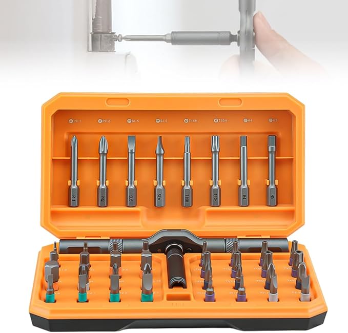 2026 New 42 in 1 Magnetic Screwdriver Set, Compact and Portable Ratchet Screwdriver Set, Multi Bit Magnetic Drive Set with Ratchet Handle and Storage Case DIY Repair Tool Kit (Orange)