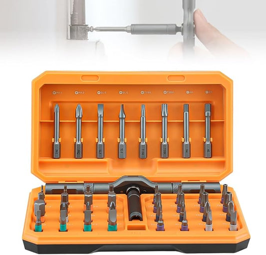 2026 New 42 in 1 Magnetic Screwdriver Set, Compact and Portable Ratchet Screwdriver Set, Multi Bit Magnetic Drive Set with Ratchet Handle and Storage Case DIY Repair Tool Kit (Orange)