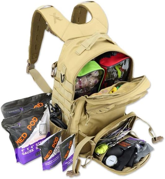 Lightning X Stocked Modular Trauma & Bleeding First Aid Responder Medical Backpack + Kit - TAN