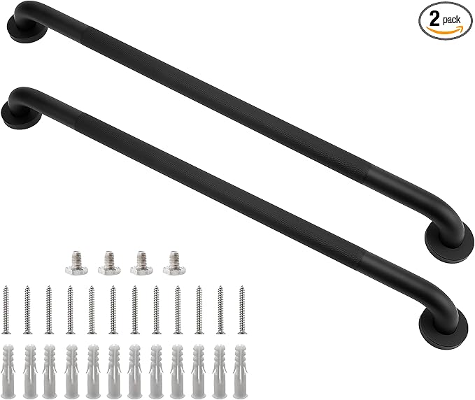 Shower Grab Bar, 2 Pack 32 Inch Black Bathroom Grab Bar, 1.25" Diameter 304 Stainless Steel Anti-Slip Grab Bars for Bathtubs and Showers, Handicap Shower Grab Bar for Seniors Elderly