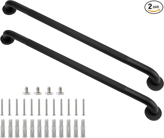Shower Grab Bar, 2 Pack 32 Inch Black Bathroom Grab Bar, 1.25" Diameter 304 Stainless Steel Anti-Slip Grab Bars for Bathtubs and Showers, Handicap Shower Grab Bar for Seniors Elderly