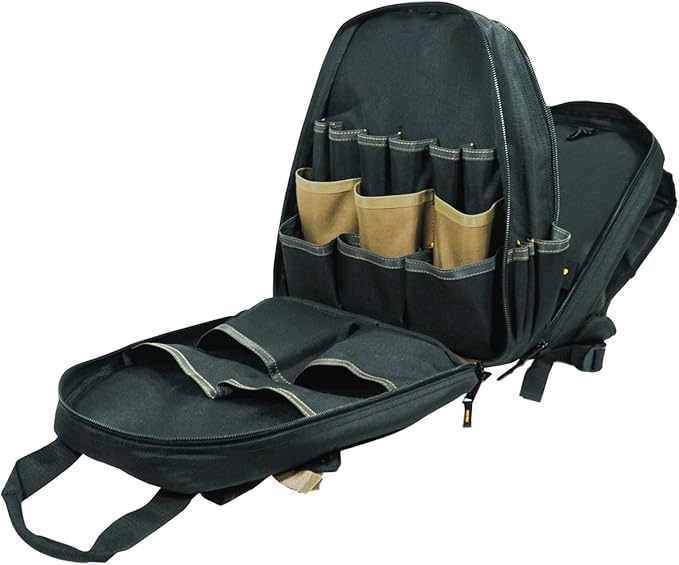 CLC Work Gear 1134 Carpenter's Tool Backpack, 44 Pockets, Padded Back Support, Black