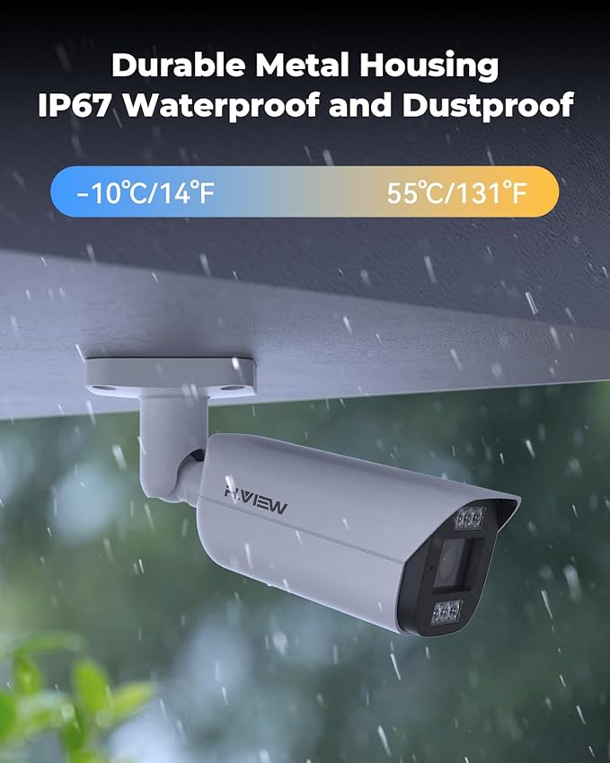 H.VIEW 4K 16 Channel Security Camera System 8TB Ultra Large HDD,16Pcs CCTV Camera Kits PoE 8MP Outdoor Bullet Wired Surveillance Video with Audio,16CH 4K H.265 NVR for 7/24 Recording