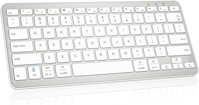 Bluetooth Keyboard, Ultra-Slim Wireless Keyboard for iPad, Rechargeable Ergonomic Computer Keyboard for iOS, Android, Windows PC Tablets Phone, White Silver