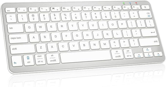 Bluetooth Keyboard, Ultra-Slim Wireless Keyboard for iPad, Rechargeable Ergonomic Computer Keyboard for iOS, Android, Windows PC Tablets Phone, White Silver