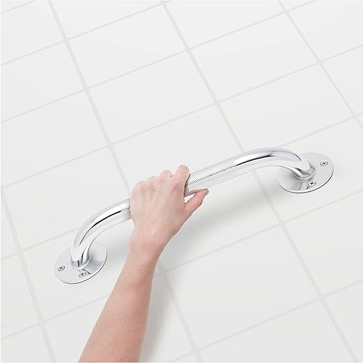 Medline Knurled Chrome 12” Grab Bar for Shower & Bathtub, Independence & Ease of Movement — for Elderly, Handicapped or Seniors, 300 lb. Capacity, 1 Bar