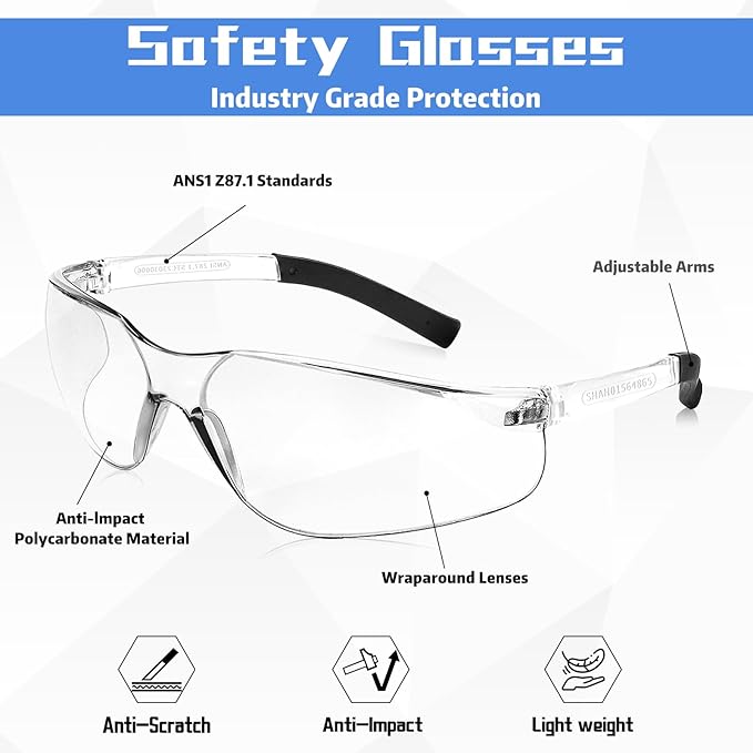 Safety Glasses Bulk of 100,ANSI Z87.1 Eye Protection Goggles with Scratch and Impact Resistant for Construction and Laboratory