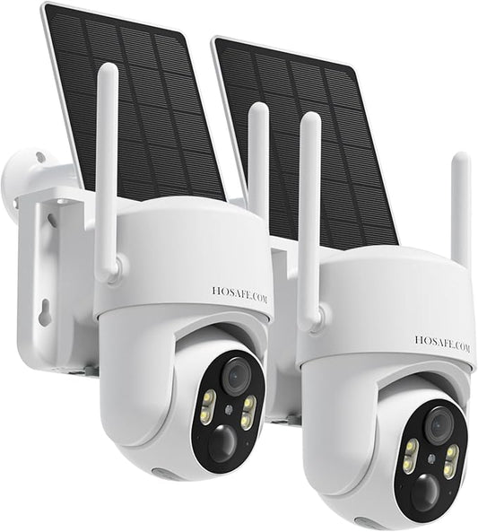 Outdoor Security Camera Wireless, 360° PTZ Remote Wireless Cameras for Home Security Solar Powered, 2K Solar Security Camera with Spotlight Color Night Vision, PIR Sensor, 2-Way Audio, 2 Pack