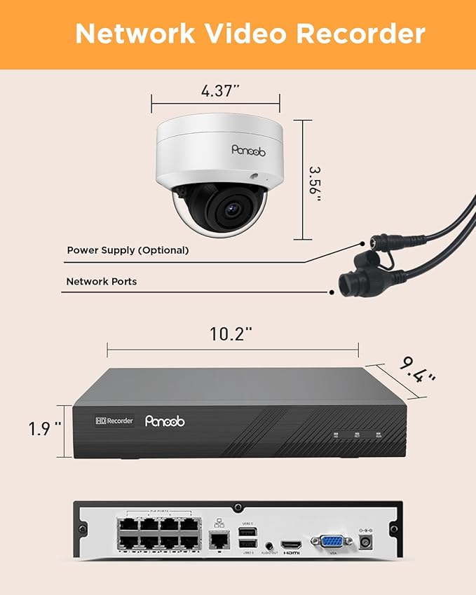 Security Camera System PoE, 8X 5MP Wired IP IK10 Vandal-Proof Dome Camera, AI Human Detection, Remote Access, 100ft IR Night Vision Built-in Mic, 4K 8 Channel PoE NVR 2TB HDD, PD54A0808-5M2